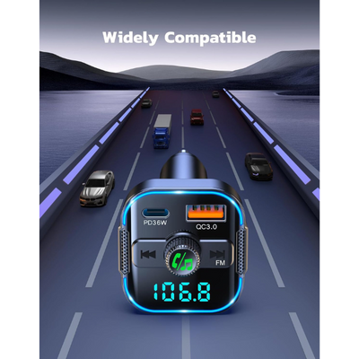 Newest Bluetooth 5.3 Car Adapter FM Transmitter with Dual Mics & 54W Fast Charger