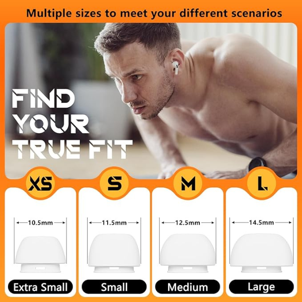 4 Pairs Replacement Ear Tips for AirPods Pro 1/2, Silicone Earbuds with Noise Reduction Hole, Cleaning Kit & Storage Box (XS/S/M/L) White