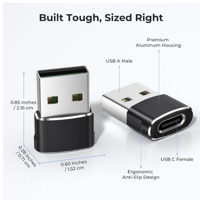 USB-A to USB-C Adapter 3 Pack, Type C Female to USB Male Converter for iPhone & Samsung