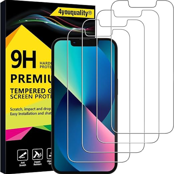 4-Pack Tempered Glass Screen Protector for iPhone 16e/14/13/13 Pro, Anti-Scratch