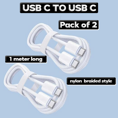 1M USB C to USB C Cable, 2 Pack Fast Charging 3A Lead Nylon Braided Cable (3.3ft 60W)